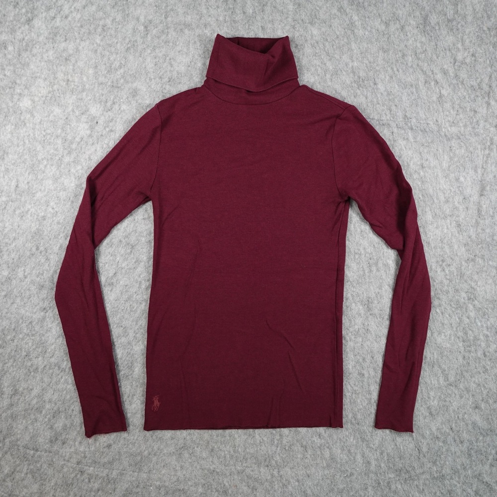 Polo Ralph Lauren Top Women Small Burgundy Ribbed Knit Long Sleeve Turtleneck